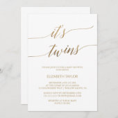 Elegant Gold Calligraphy Het is Twins Baby shower Kaart (Voorkant / Achterkant)