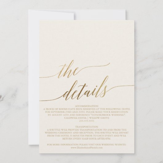 Elegant Gold Calligraphy Ivory All in One Wedding Kaart (Achterkant)