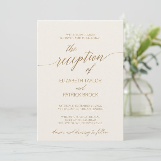 Elegant Gold Calligraphy Ivory Reception - Gegeven Kaart (Staand voorkant)