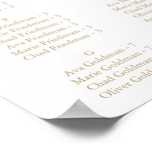 Elegant Gold Calligraphy Large Seating Chart Poster (Hoek)