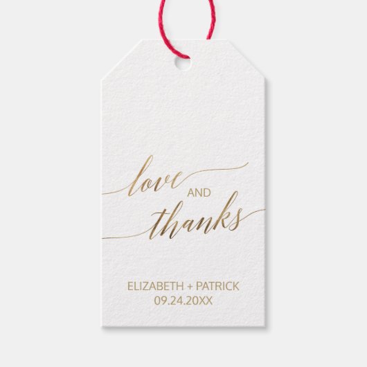 Elegant Gold Calligraphy Love & Bedankt Favor Cadeaulabel (Voorkant)