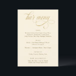 Elégant Gold Calligraphy Luxe Mariage Bar Menu<br><div class="desc">Laissez-vous tenter par l'atmosphère raffinée de notre Bar Mariage à la crème et à l'or. Ce chef-d'oeuvre 5x7 est un véritable témoignage de l'opulence et du design réfléchi, avec un script de calligraphie somptueux qui ouvre la voie à une expérience de libation inoubliable. Contre une toile crémeuse, la calligraphie dorée...</div>