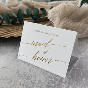 Elegant Gold Calligraphy Maid of Honor Bedankkaart