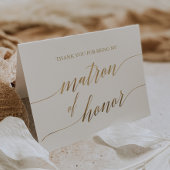 Elegant Gold Calligraphy Matron of Honor Bedankkaart