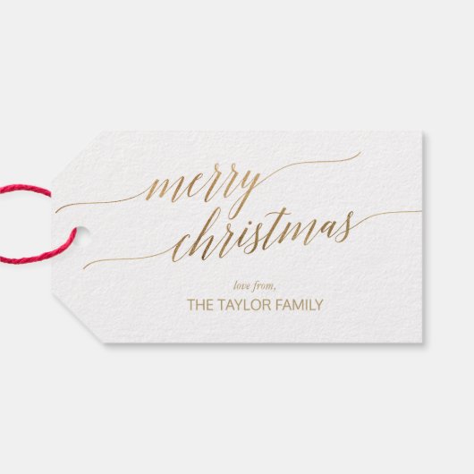 Elegant Gold Calligraphy Merry kerst Cadeaulabel (Achterkant Horizontaal)