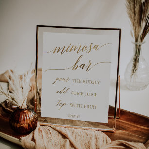 Elegant Gold Calligraphy Mimosa Bar Sign. Poster