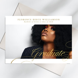 Elegant Gold Calligraphy Photo College Graduation Aankondiging