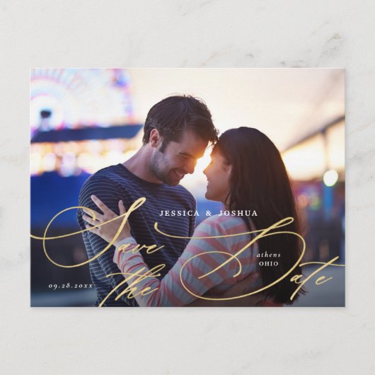 Elegant Gold Calligraphy Photo Save the Date Briefkaart (Voorkant)