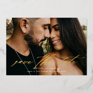 Elegant Gold Calligraphy Photo Save the Date Folie Uitnodiging
