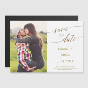 Elegant Gold Calligraphy Photo Save the Date Magnetische Uitnodiging