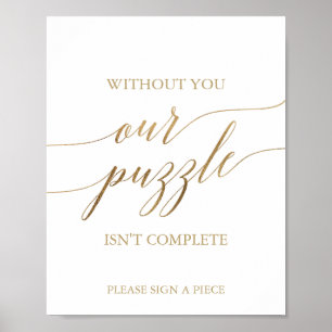 Elegant Gold Calligraphy Puzzle Guestbook Sign Poster