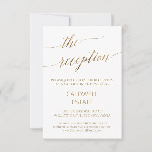 Elegant Gold Calligraphy Reception Enclosure Kaart (Voorkant)