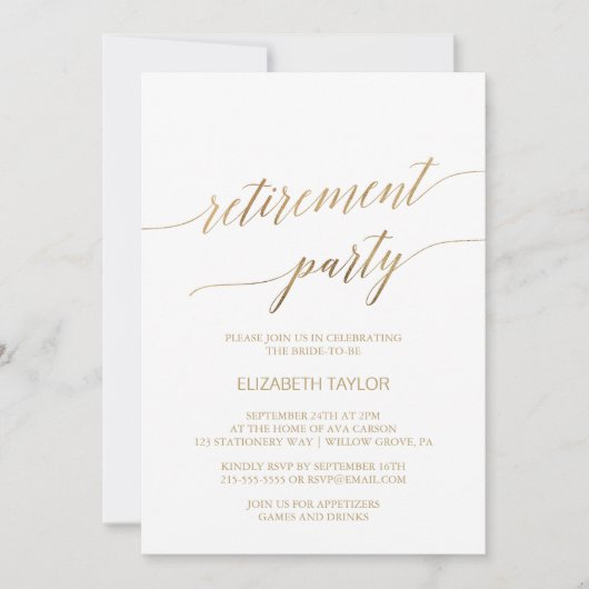 Elegant Gold Calligraphy Retirement Party Kaart (Voorkant)