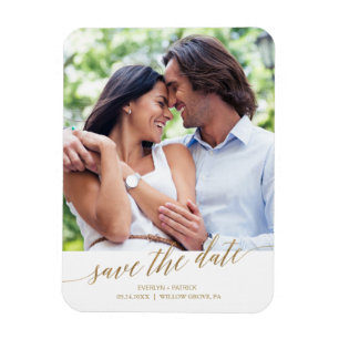 Elegant Gold Calligraphy Save the Date Photo Magneet