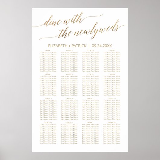 Elegant Gold Calligraphy Seating Chart Poster (Voorkant)
