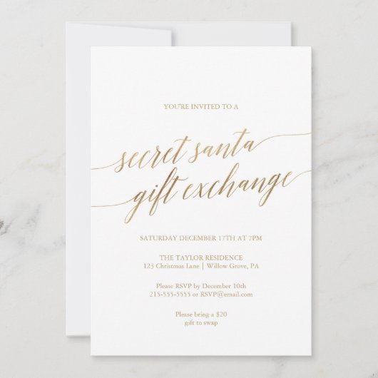 Elegant Gold Calligraphy Secret Santa Kaart (Voorkant)