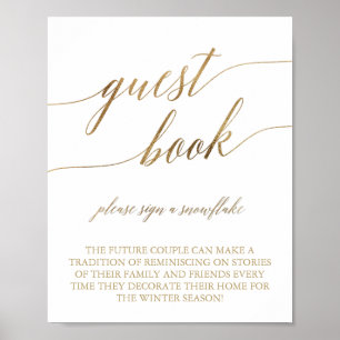 Elegant Gold Calligraphy Snowflake Guest Book Sign Poster