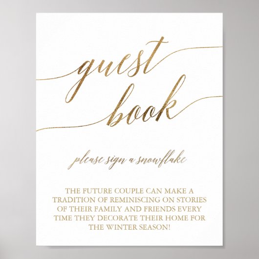 Elegant Gold Calligraphy Snowflake Guest Book Sign Poster (Voorkant)
