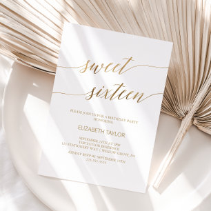 Elegant Gold Calligraphy Sweet Sixteen Kaart
