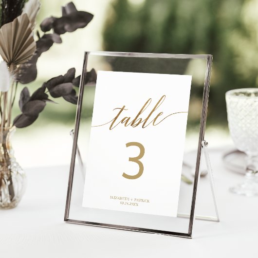 Elegant Gold Calligraphy Table Number Kaart