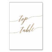 Elegant Gold Calligraphy Weddenschap Top Table Num Kaart (Achterkant)