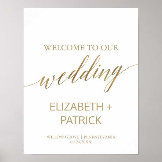 Elegant Gold Calligraphy Weddenschap Welkom Poster (Voorkant)