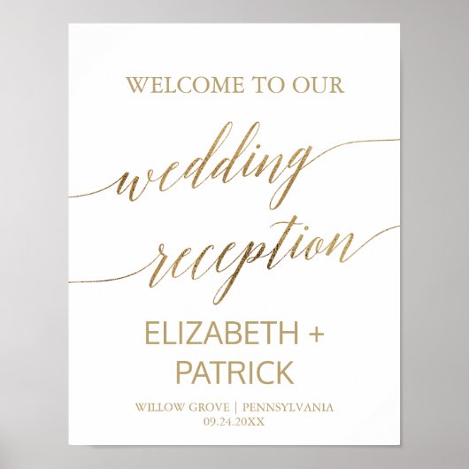 Elegant Gold Calligraphy Weddenschappen Reception Poster (Voorkant)