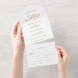 Elegant Gold Calligraphy Wedding All In One Uitnodiging