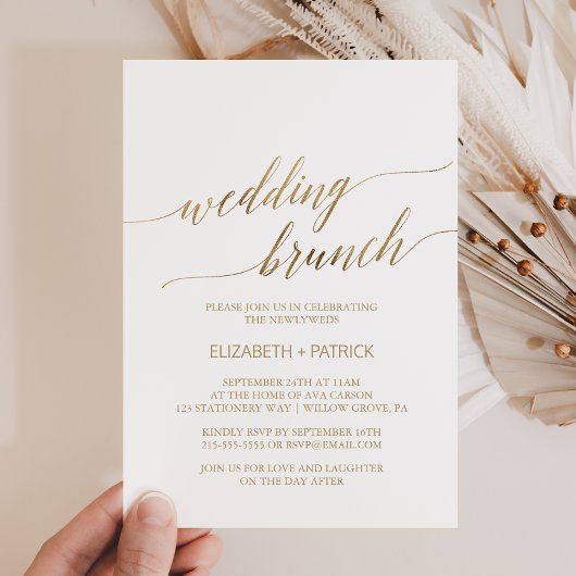 Elegant Gold Calligraphy Wedding Brunch Kaart