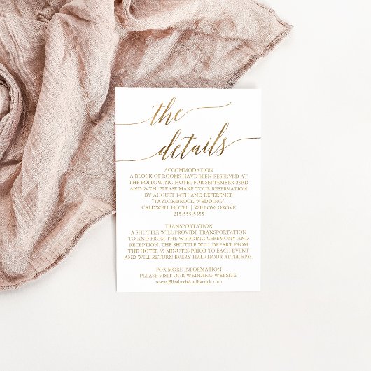 Elegant Gold Calligraphy Wedding Details Kaart