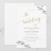Elegant Gold Calligraphy White Orchid Wedding Kaart (Voorkant / Achterkant)