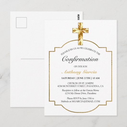 Elegant Gold Catholic Confirmation Invitation Briefkaart (Voorkant / Achterkant)
