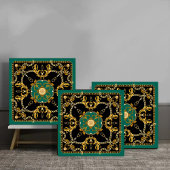 Elegant Gold Chain and Baroque Luxury Green and Bl Tegeltje