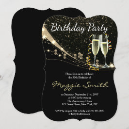 Elegant Gold Champagne Birthday Party Invite Kaart