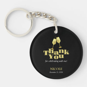 Elegant Gold Champagne Black Birthday Thank You Sleutelhanger