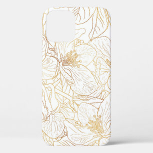 Elegant Gold Cherry Blossom Flowers White Design iPhone 12 Pro Hoesje