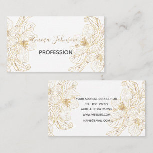 Elegant Gold Cherry Blossom Flowers White Design Visitekaartje