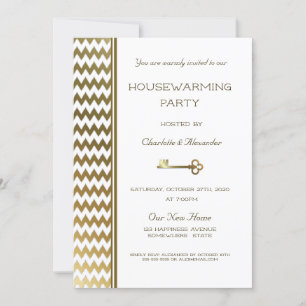 Elegant Gold Chevron Stripes Housewarming Party Kaart