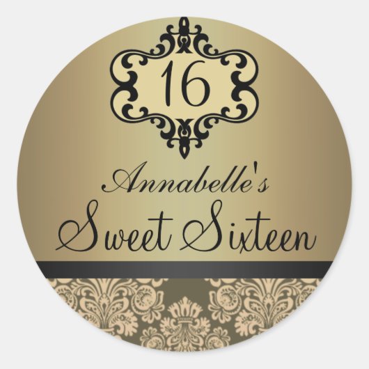 Élégant Gold Chic Damask Sweet 16 Sticker (Devant)