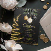 Elegant Gold Christmas Party Invitation Dark
