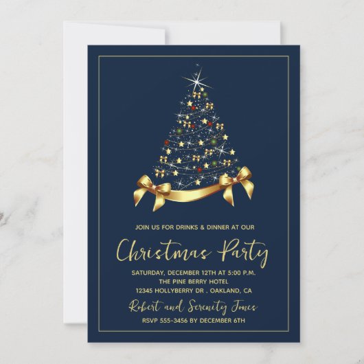 Élégant Gold Christmas Tree Invitation de fête (Devant)