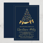 Élégant Gold Christmas Tree Invitation de fête (Devant / Derrière)