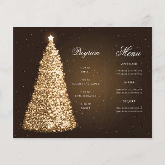 Élégant Gold Christmas Tree Invitation Menu Progra (Dos)
