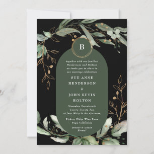 Elegant Gold Circles Eucalyptus Boho Moss Green Kaart