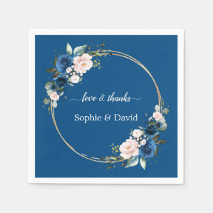 Elegant Gold Class Blue Pink Flowers Bloom Weddens Servet