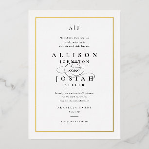Elegant Gold Classic Black and White Wedding Folie Uitnodiging