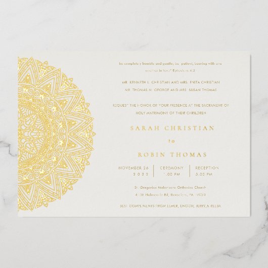 Elegant Gold Classic  Mandala Wedding Invite Folie Uitnodiging (Voorkant)