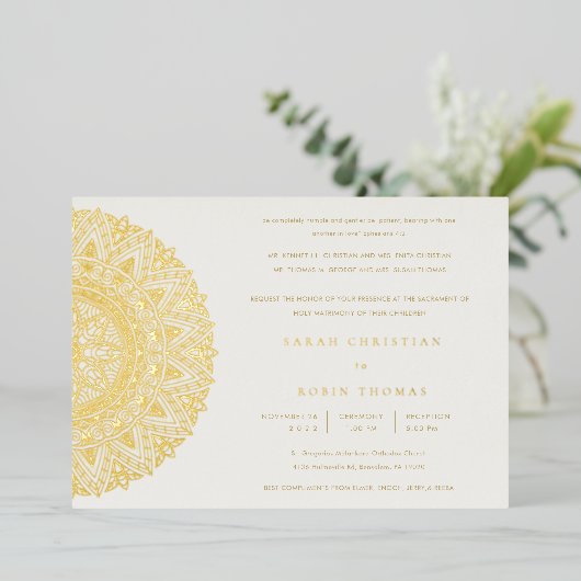 Elegant Gold Classic Mandala Wedding Invite Folie Uitnodiging (Staand Voorkant)