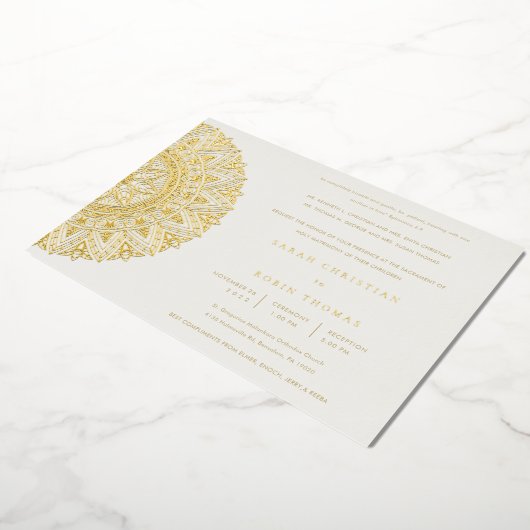 Elegant Gold Classic  Mandala Wedding Invite Folie Uitnodiging (Gedraaid)