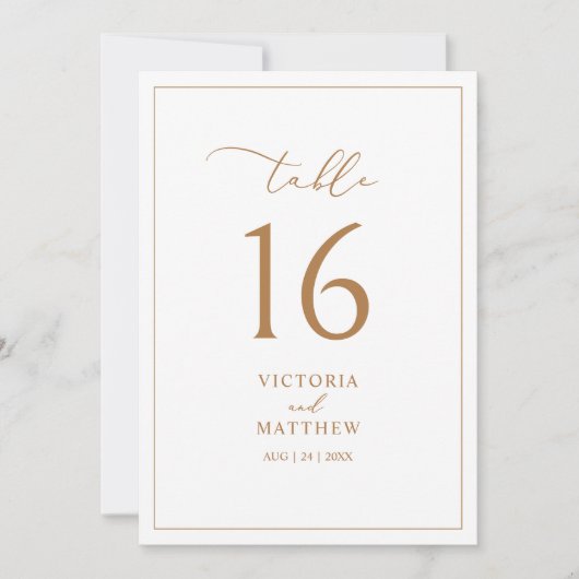 Élégant Gold Clean Minimalist Numéro de table (Devant)